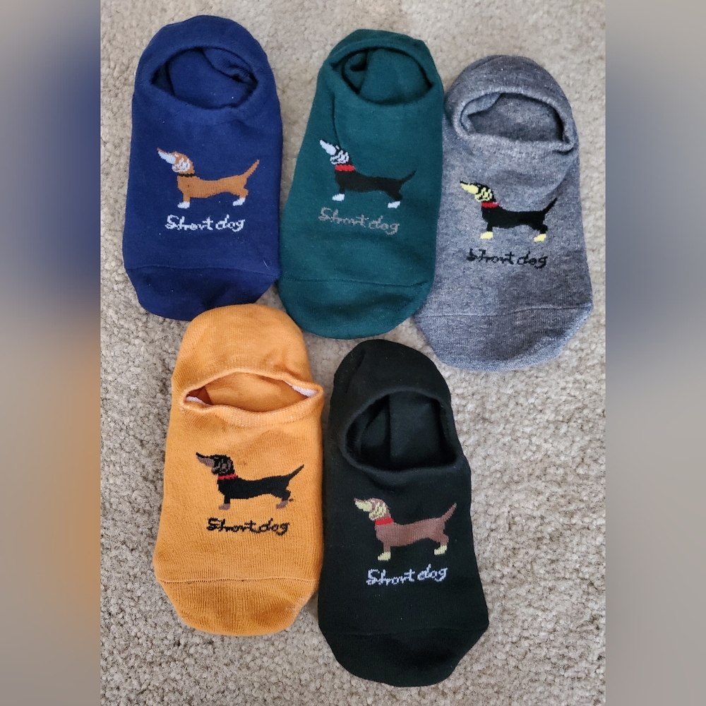 NEW 5 pairs Dauschund/ Doxie/Weiner Dog Footie Socks